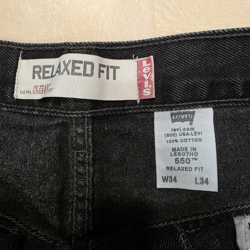 Vintage Levi's 550 Relaxed Fit Black Jeans Mens 34x34 Tapered Leg 00550-0260 Y2K - Picture 5 of 10
